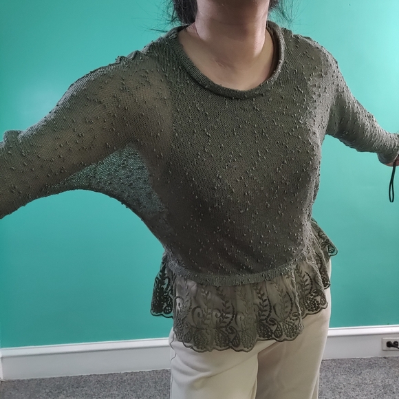 American Eagle See Through Green Bohemian Knit Sweater - Picture 2 of 11